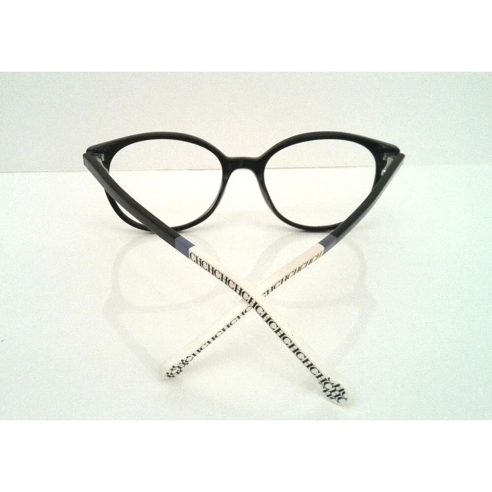 Carolina Herrera VHE612 Black & White Eyeglass Frames Women's Round Cat